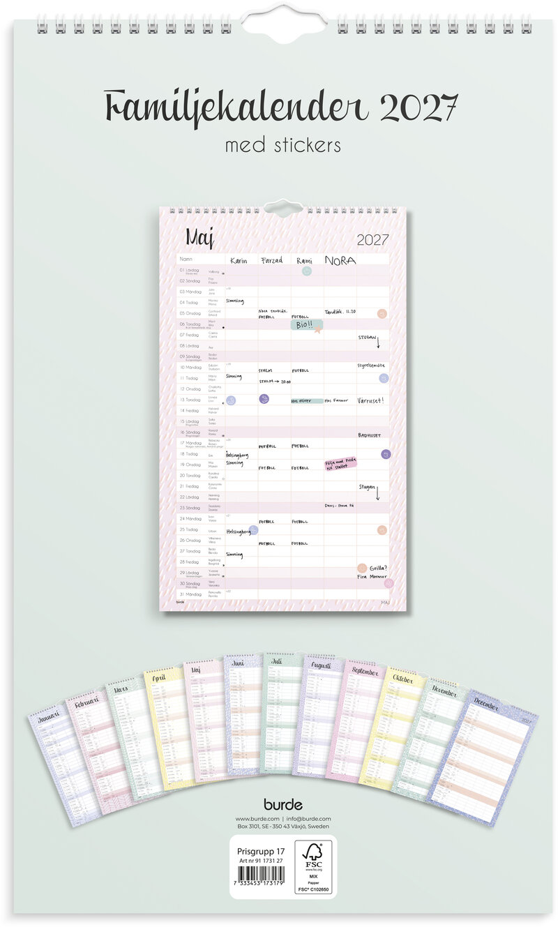 Familjekalender Pastell 2027 stickers