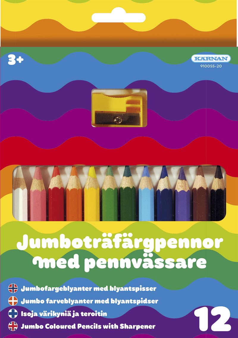 Träfärgpennor 12 st 1/2 jumbo med vässare