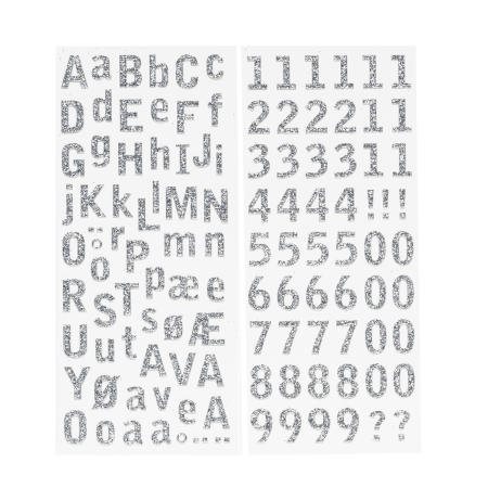Alfabet/siffror glitter silver